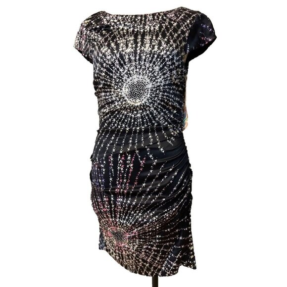 Ali Ro Nordstrom Dress 8 Stars Stretch Silk Short Sleeve Colorburst NWT $250 - Picture 1 of 9